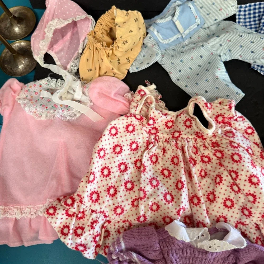 Vintage Doll Clothes Lot Red Coat Purple Knit Dress Pink Gown Floral Outfits